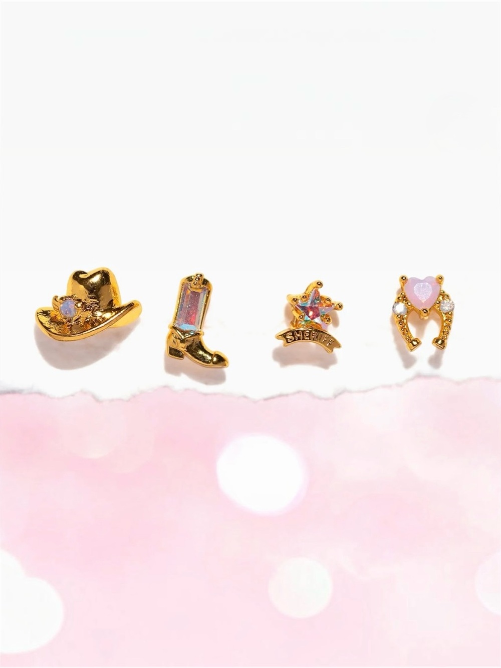 NWT Girls Crew Cowgirl Stud Set Gold Western Cowboy Hat Boot Horseshoe Earrings